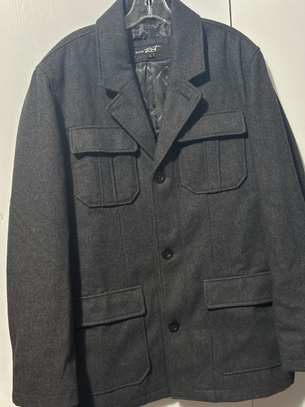 Black Rivet Charcoal Wool-Blend Pea Coat